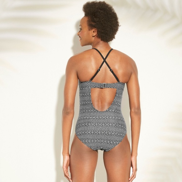 NWT Kona Sol Lace Up Geo Swimsuit Medium Black - Picture 2 of 3